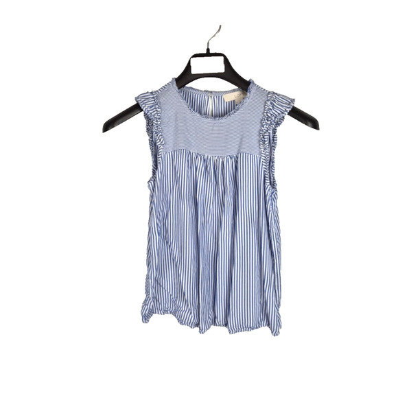 LOFT Blouse Shirt Womens XXSP White Blue Striped See Measurements Very Small - Picture 1 of 11